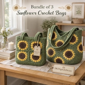 Sunflower Granny Square Crochet Bag Pattern Bundle (PDF Download)