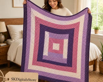 Crochet Afghan Pattern PDF | Log Cabin Blanket Pattern | Beginner Crochet Throw | Corner to Center Afghan | Instant Download