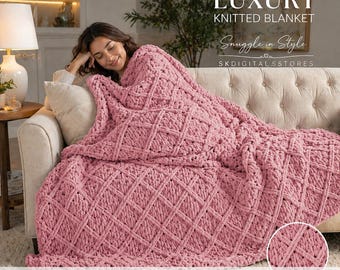 Chunky Chenille Finger Knit Blanket Pattern | Diamond Lattice Throw (PDF Download)
