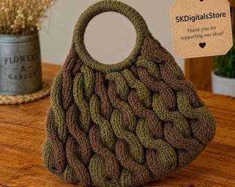 Cable Bag Knitting Pattern PDF | Beginner Cable Purse Pattern | Instant Download Handbag with Ring Handles