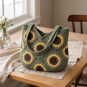 Sunflower Granny Square Crochet Bag Pattern (PDF Download)