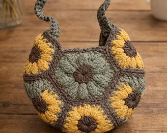 Sunflower Granny Square Crochet Bag Pattern (PDF Download) INSTANT Download