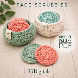 Crochet face scrubbies pattern | crochet basket pattern |  Crochet storage basket