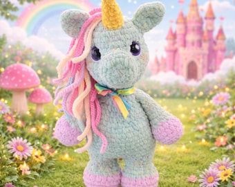 Crochet Sitting Unicorn Amigurumi Pattern | Mythical Fantasy Plushie Tutorial (Instant Download)