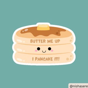 Pannenkoeksticker | Kawaii-voedselsticker | Cadeau pannenkoekenliefhebber | Foodiesticker | Sticker woordspeling eten | Sticker ontbijtvoedsel | Sticker Food Joke