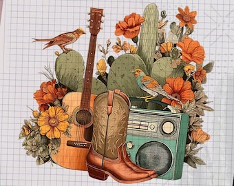 Guitar Floral DTF Transfer, Western DTF Transfer, Country Music Lover Dtf Gang Sheet Southern Dtf, Western Sublimation, Country Music Dtf