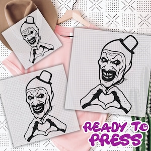 Art The Clown Terrifier DTF Transfer,Scary Horror Clown Dtf Gang Sheet, Creepy Heart Hands Dtf, Spooky Slasher Fan Gift Unisex, Love Art Dtf