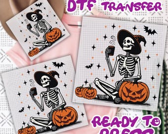 Skeleton Pumpkin DTF Transfer, Coffee Lover Skeleton Dtf Gang Sheet, Fall Coffee Latte Dtf Gang Sheet, Retro DTF Transfer, Halloween DTF
