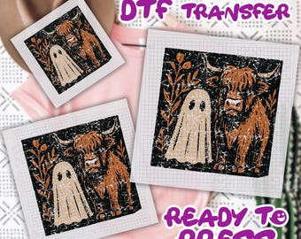 Cute fall highland cow ghost Dtf,Halloween Spooky Season Dtf, Autumn Cow DTF Transfer,Boo ghost sublimation, Fall Pumpkin Dtf, Cow Lover Dtf