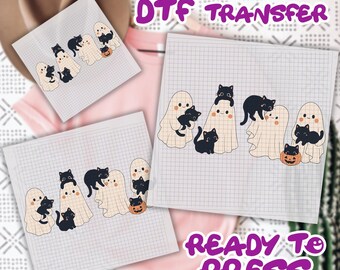 Halloween Black Cat & Ghost DTF Transfer, Halloween Ghost Dtf Gang Sheet, Spooky Season Cat Dtf,, Halloween Gift DTF