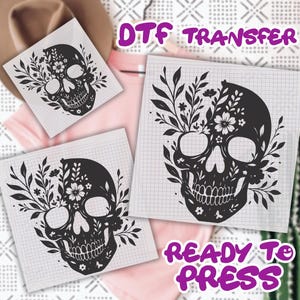Floral Skeleton DTF Transfer,  Halloween Skull  Dtf, Boho Spooky Dtf, Large Skull with Flowers Graphic Image Vintage Fall  Dtf Gang Sheet
