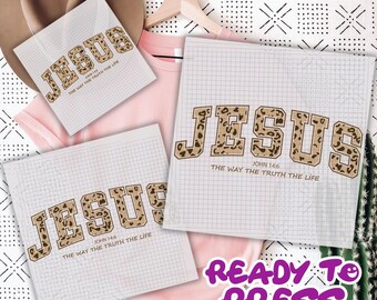Christian Jesus DTF Transfer, Cheetah Print Bible Verse Dtf,Trendy Faith Apparel Gift, Jesus Loves You, The Way The Truth The Life