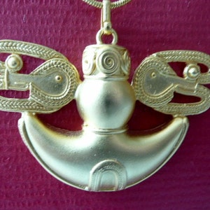 FREE SHIPPING! New Pendant Precolombino gold 24 k plated vessel for initiation  Aztec rituals jewelry