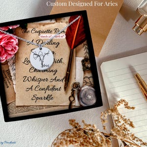 Collana con lo zodiaco Ariete Coquette / Regalo Ariete personalizzabile / Delicato ciondolo a forma di Ariete e biglietto con messaggio / Gioielli di astrologia femminile per l'amore per se stessi!!!