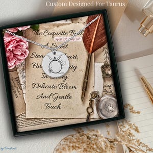 Coquette Taurus Zodiac Necklace | Engravable Taurus Gift | Dainty Bull Charm And Message Card | Feminine Astrology Self Love Jewelry For Her