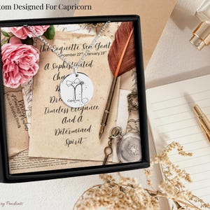 Collier Coquette Capricorne Zodiaque | Cadeau Capricorne à graver | Charm et carte à message Dainty SeaGOAT | Bijoux d'astrologie féminine pour elle