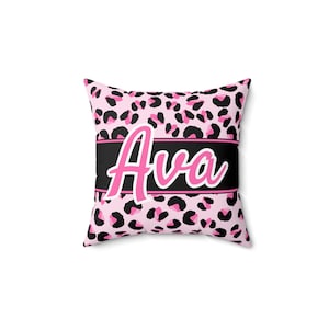 Almohada personalizada con estampado de leopardo, cojín con nombre personalizado, bonita decoración para la habitación, regalo para ella, cojín moderno.