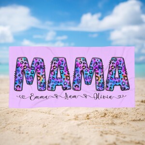 Personalized Mama Beach Towel, Vibrant Family Gift, Summer Accessory, Unique Mom Gift, Beach Day Essentials, Poolside Fun