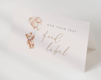 We Can Bearly Wait Baby Shower Food Label Template, We Can Bearly Wait Name Card, Beige Gender Neutral, Editable Digital Canva Download