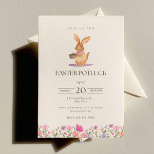Uitnodiging voor een potluck voor Pasen, een uitnodiging voor een potluck voor Pasen, paasbrunch, paaslunch, paasontbijt, kaart, paaszondag, canvassjabloon, mobiel