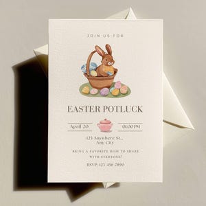 Uitnodiging voor een potluck voor Pasen, een uitnodiging voor een potluck voor Pasen, paasbrunch, paaslunch, paasontbijt, kaart, paaszondag, canvassjabloon, mobiel