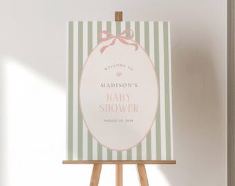 Baby Shower Welcome Sign Template, Pink Sage Green Baby Shower Sign, Gender Neutral, Editable Digital Canva Template