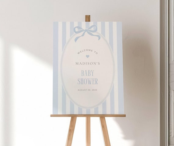 Oh Boy Baby Shower Welcome Sign Template, Baby Boy Shower Sign, Pastel Blue, Editable Digital Canva Template