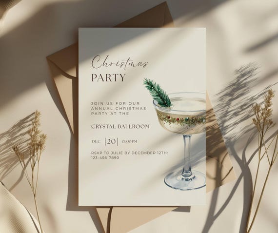 Christmas Invitation Template | Cocktail Christmas Party | Work Christmas Party Invitation | Holiday Party Invite | Editable Canva Download