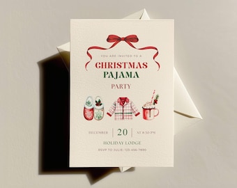 Christmas Pajama Party Invitation | Christmas PJ Party Invitation | Digital Canva Invite | Editable Template