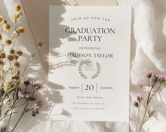 Graduation Party Invitation Template, College, University Graduation, High School Graduation Invite, Mobile Invite, Minimalist, Neutral