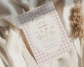 One Silly Goose Birthday Invitation, 1st Birthday Girl Invitation Template, Pink Goose Digital Invite, Gingham, Editable Canva Template