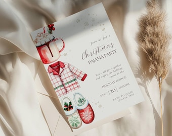 Christmas Pajama Party Invitation | Christmas PJ Party Invitation | Family Christmas Party | Digital Canva Invite | Editable Template