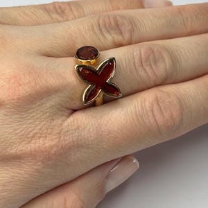 Genuine Baltic Amber Ring with Gold plated Sterling Silver.Dark Cognac Amber Stone Ring Sizable.Baltic Amber Stone Jewelry Ring for Women.