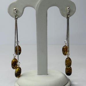 Natural Amber Dangle Long Earrings.Gemstone Earrings Jewelry.Amber Earrings with Sterling Silver925.Genuine Amber Jewelry Gift for Women.