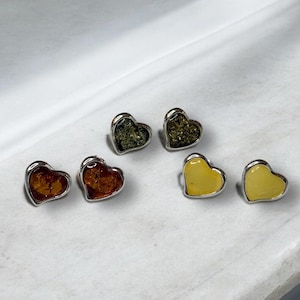 Baltic Amber Heart Earrings.Gemstone Stud Earrings Jewelry.Amber Stud Earrings with Sterling Silver925.Genuine Amber Jewelry Gift for Women.