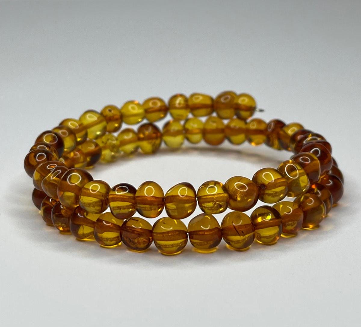 Pulsera Artesanal De ámbar Báltico Color Coñac Con Cuentas De Piedra