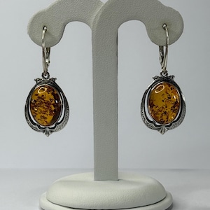 Natural Baltic Amber Stone Earrings.Gemstone Earrings.Amber Dangle Earrings with Sterling Silver.Genuine Amber Gift for Women.Amber Jewelry.