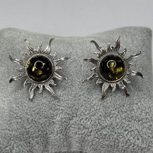 Natural Baltic Amber Sun Earrings.Gemstone Sun shape Earrings.Amber Earrings with Sterling Silver925.Genuine Amber Gift for Women.Amber sun.