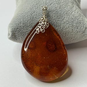 Natural Baltic Amber Pendant.Amber Stone Droplet Pendant.Genuine Amber Stone Jewelry Pendant.Amber Jewelry with Sterling Silver 925.