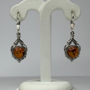 Natural Baltic Amber Stone Earrings.Gemstone Earrings.Amber Dangle Earrings with Sterling Silver.Genuine Amber Gift for Women.Amber Jewelry.