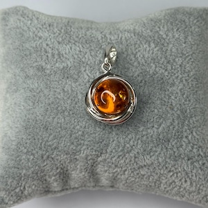 Natural Baltic Amber Pendant.Cognac Amber Stone Pendant.Genuine Amber Stone Jewelry Pendant.Amber Jewelry with Sterling Silver 925.