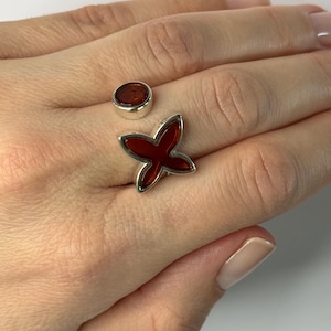 Genuine Baltic Amber Ring with Sterling Silver 925.Dark Cognac Amber Stone Ring Sizable.Baltic Amber Stone Jewelry Ring for Women.