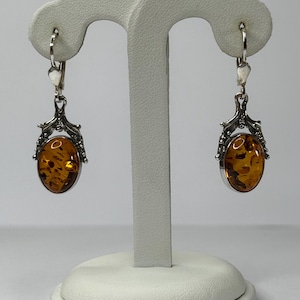 Natural Baltic Amber Stone Earrings.Gemstone Earrings.Amber Dangle Earrings with Sterling Silver.Genuine Amber Gift for Women.Amber Jewelry.