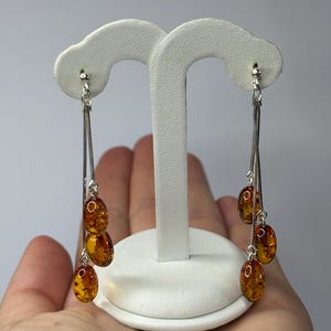 Natural Amber Dangle Long Earrings.Gemstone Earrings Jewelry.Amber Earrings with Sterling Silver925.Genuine Amber Jewelry Gift for Women.