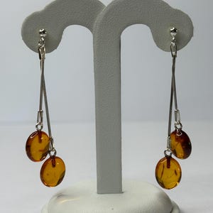 Natural Amber Dangle Long Earrings.Gemstone Earrings Jewelry.Amber Earrings with Sterling Silver925.Genuine Amber Jewelry Gift for Women.