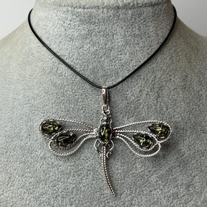 Genuine Amber Dragonfly Pendant.DRAGONFLY Amber Stone Pendant.Genuine Amber Stone Jewelry Pendant.Amber Jewelry with Sterling Silver 925.