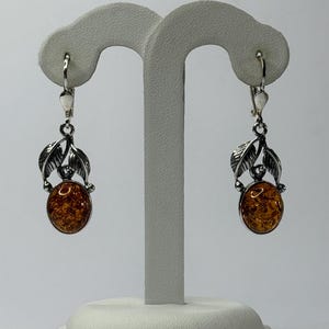 Natural Baltic Amber Stone Earrings.Gemstone Earrings.Amber Dangle Earrings with Sterling Silver.Genuine Amber Gift for Women.Amber Jewelry.