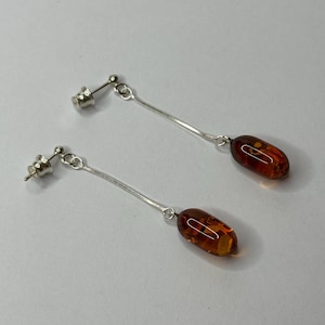 Natural Amber Dangle Long Earrings.Gemstone Earrings Jewelry.Amber Earrings with Sterling Silver925.Genuine Amber Jewelry Gift for Women.