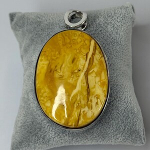 Unique BIG Amber Stone Pendant.Amber Stone Jewelry Pendant.Amber Jewelry with Sterling Silver 925.Yellow Amber Stone Pendant.
