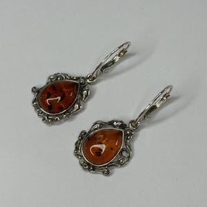 Natural Baltic Amber Stone Earrings.Gemstone Earrings.Amber Dangle Earrings with Sterling Silver.Genuine Amber Gift for Women.Amber Jewelry.